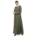 Elegant front open abaya with embroidery work- Jade Green